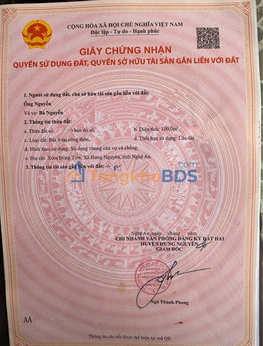 Đất nền Thị trấn Hưng Nguyên 100m2 3 tỷ - Sổ đỏ chính chủ