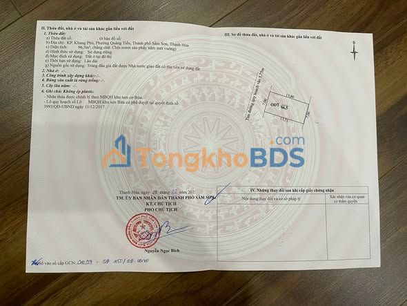 Đất Trung Sơn Sầm Sơn 97m2 1.4 tỷ Sổ đỏ chính chủ