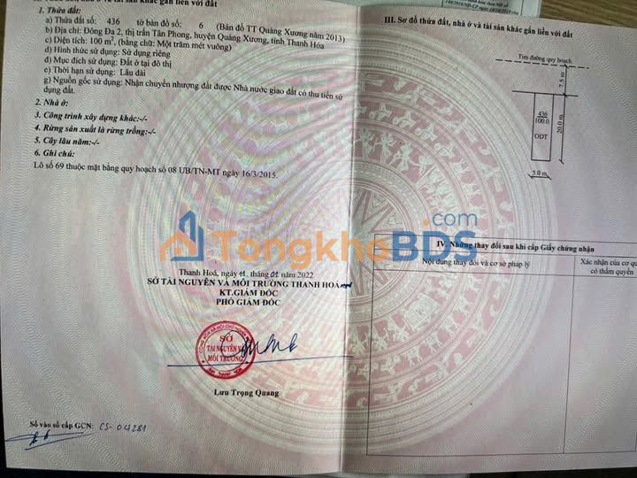 Bán Đất Nền 100m² Thị Trấn Tân Phong, Thanh Hóa - Sổ Đỏ Sẵn Sàng