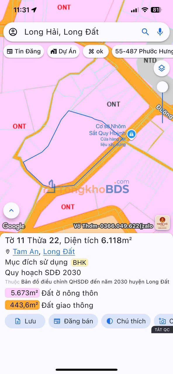 Đất nền Tam Phước Long Điền 130m² 0.7 tỷ - Sổ đỏ chính chủ