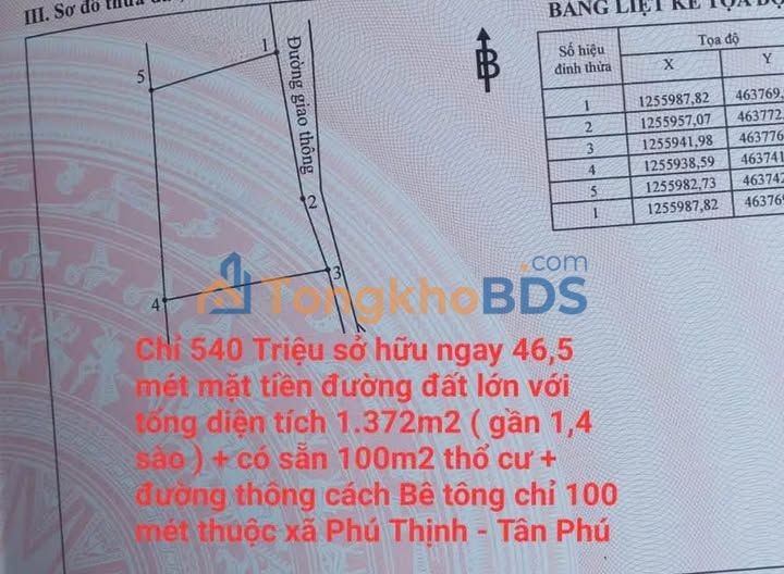 Đất nền Phú Thịnh Tân Phú 1.372m² 540 triệu - Đầu tư dài hạn