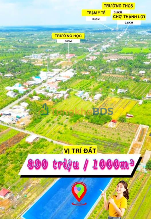 Đất vườn Thạnh Hoà 1.000m² 890 triệu - Sổ đỏ chính chủ