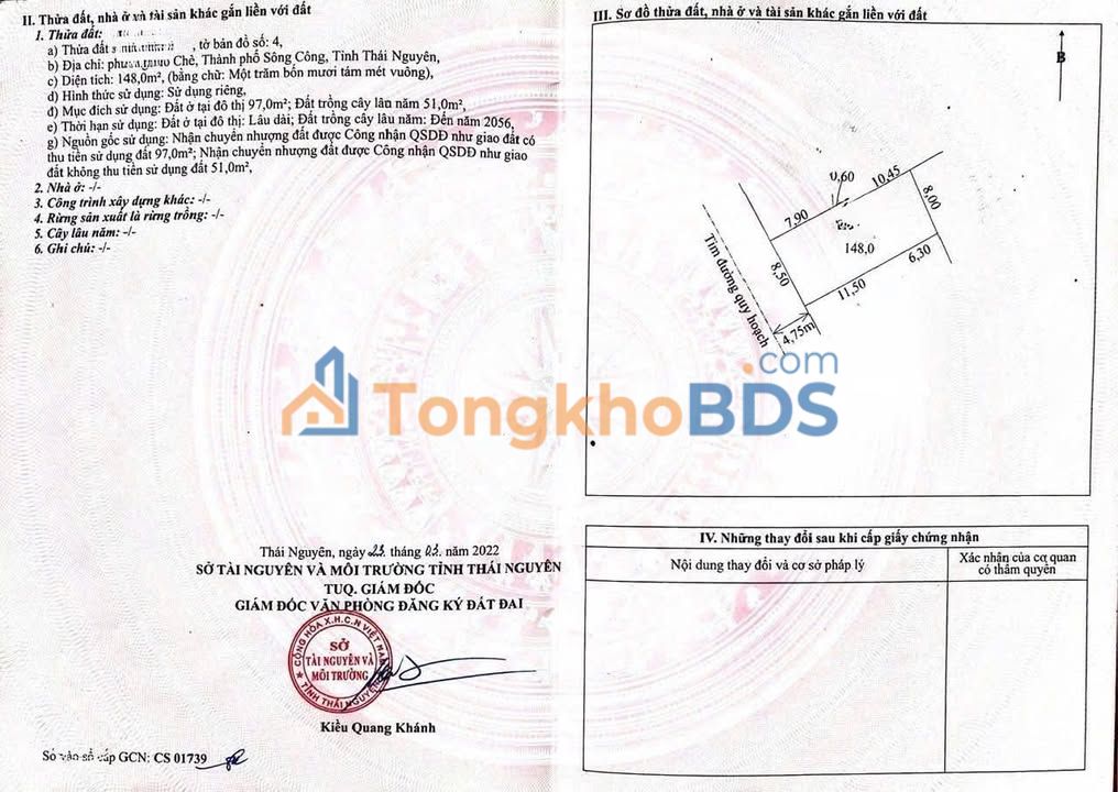 Đất nền Châu Sơn Sông Công 148m² 1.5 tỷ - Sổ đỏ chính chủ