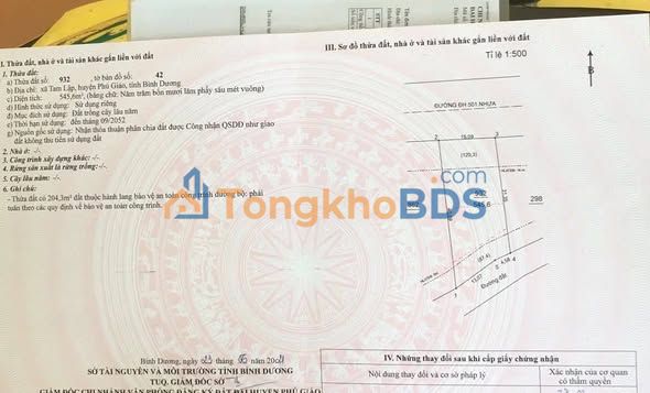 Bán Đất 525m² Mặt Tiền ĐH 501, Phú Giáo - Giá 3.6 Tỷ