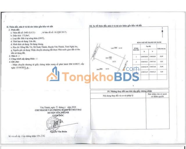 Đất nền Yên Thành 176m² full thổ cư, cách QL7B 100m - Giá 2 tỷ