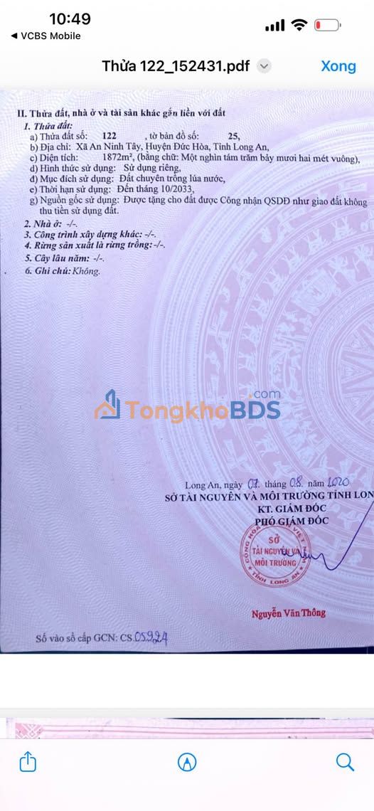 Đất nền An Ninh Tây 7.379m² giá 3.8 tỷ - Sổ đỏ chính chủ