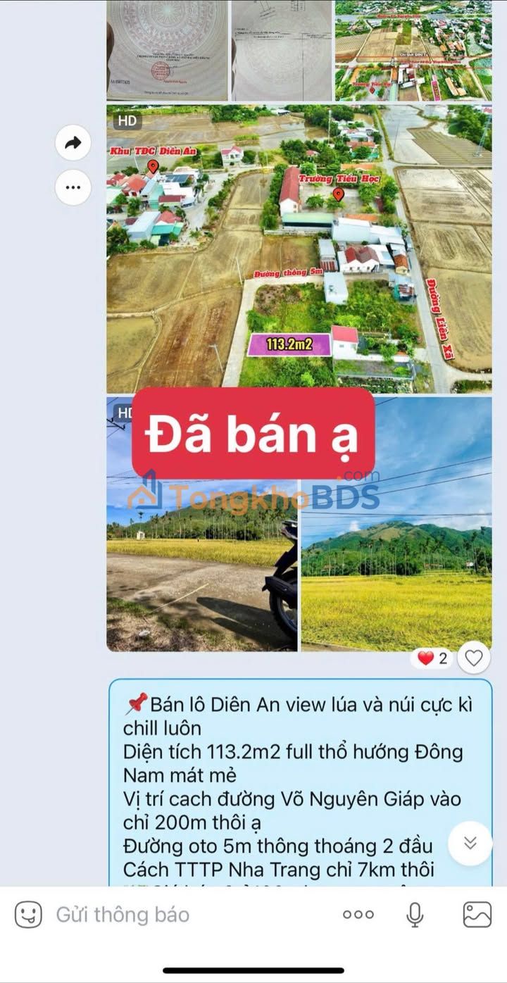 Đất Diên An 74m² giá 1.59 tỷ - Xây dựng tự do