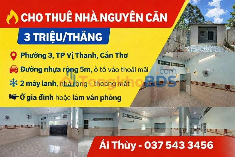 Nhà Nguyên Căn Vị Thanh 3PN - Đường Nhựa 5m, Giá 3 Triệu