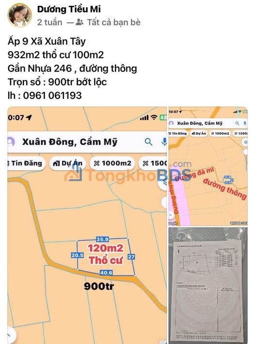 Đất Xuân Tâm Xuân Lộc 932m² 900 triệu - Sổ đỏ chính chủ