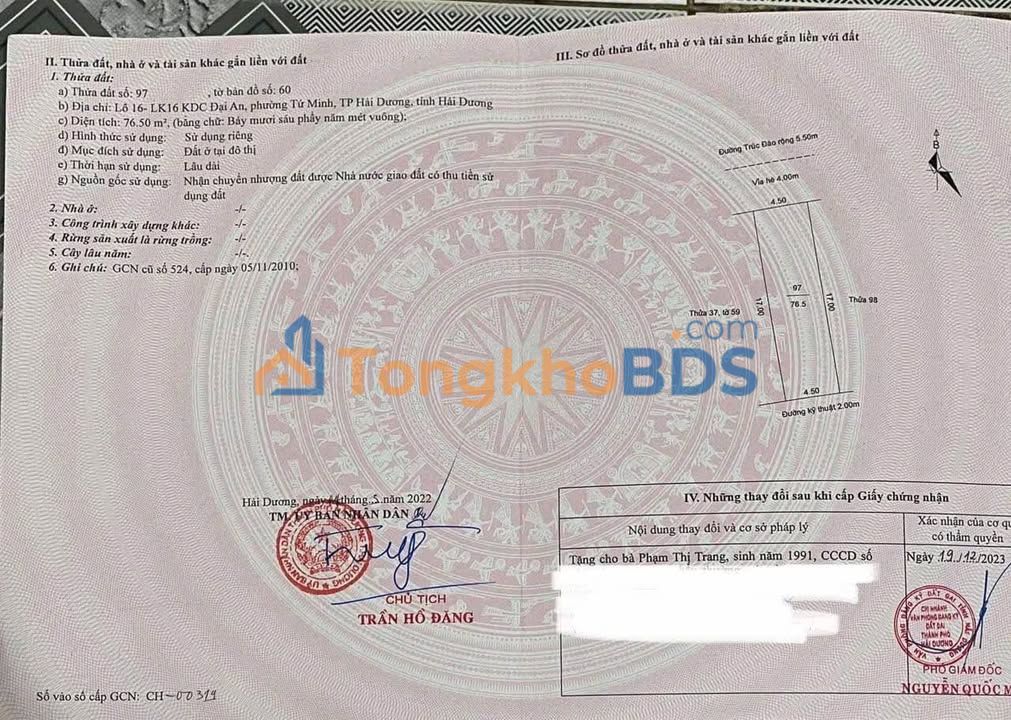 Đất KDC Đại An TP Hải Dương 75,5m² 2,7 tỷ - Sổ đỏ