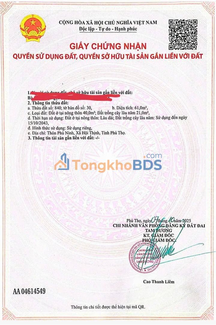 Đất nền Tam Dương Thanh Vân 61m2 - Xây dựng tự do