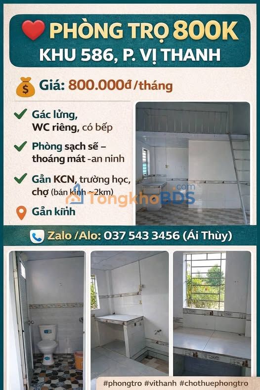 Phòng trọ Khu 586 Vị Thanh 800k - Sẵn sàng ở ngay