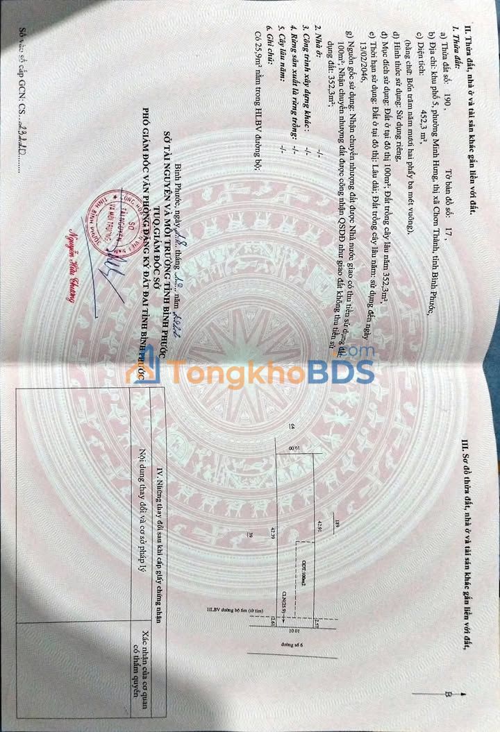 Đất nền Chơn Thành 450m² 1.65 tỷ - Sổ đỏ chính chủ