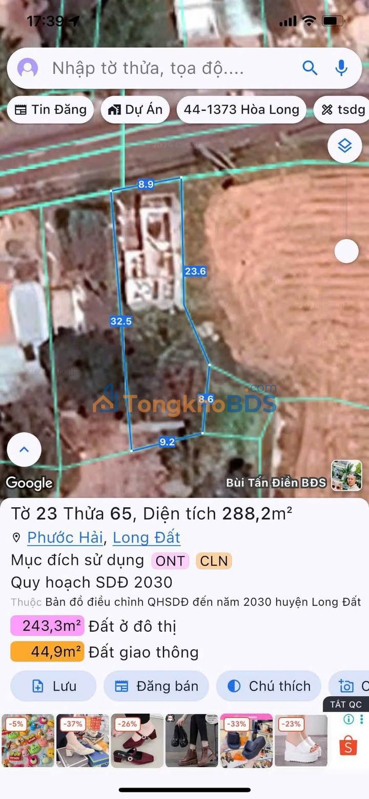 Đất Phước Hải Đất Đỏ 288m² 2,18 tỷ - Xây dựng tự do