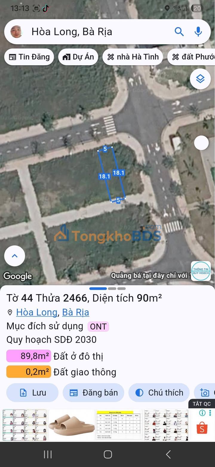Đất TDC Hòa Long Tam An 90m² 2.55 tỷ - Sổ đỏ chính chủ