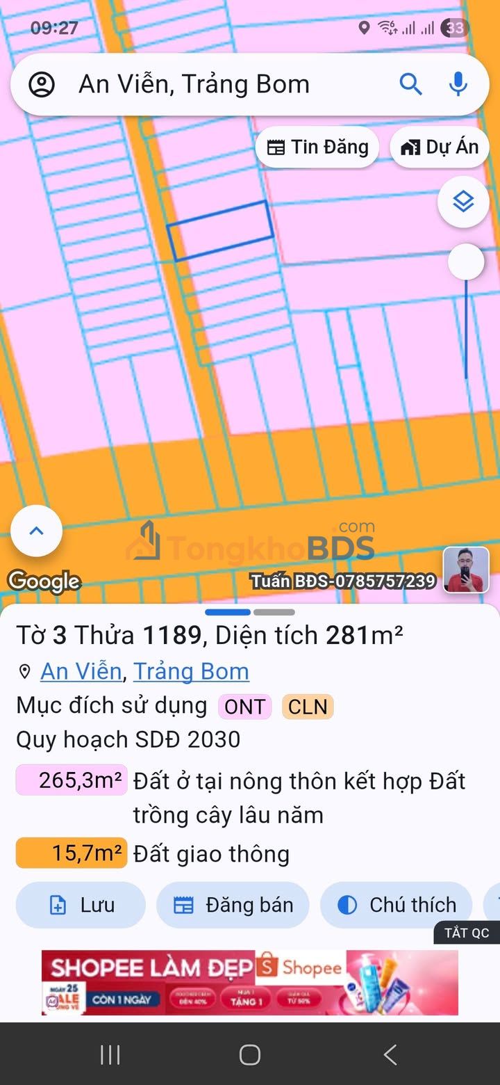 Đất nền Trảng Bom 280m² giá 2.6 tỷ - Sổ đỏ chính chủ