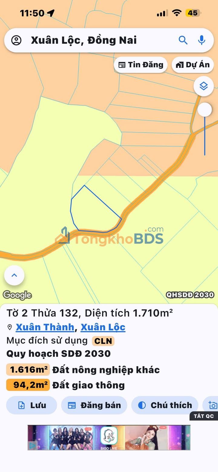 Đất nền Xuân Thành 1.710m² 570 triệu - Pháp lý rõ ràng