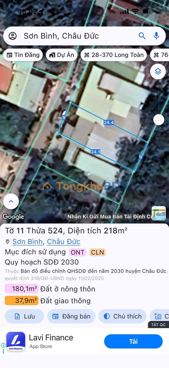 Đất nền Sơn Bình Châu Đức 216m² - Thổ cư 100%