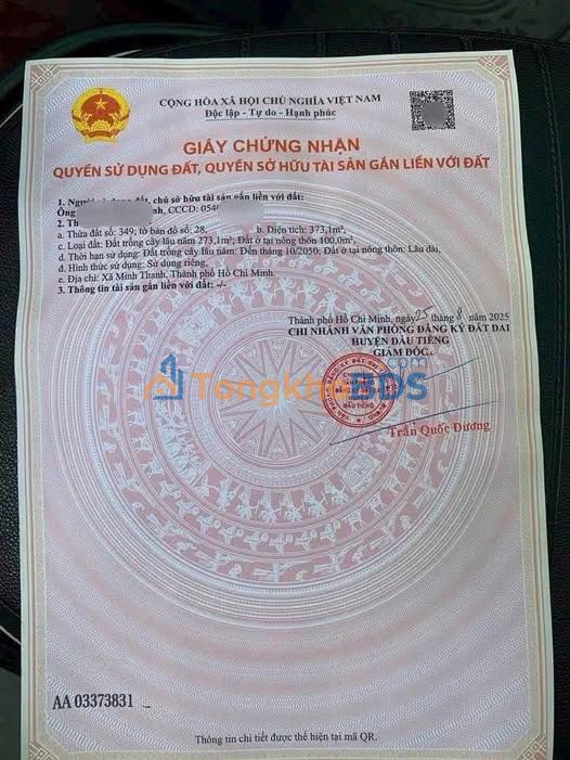 Đất Nền Dầu Tiếng Bình Dương - 373m² Mặt Tiền Nhựa, Giá Tốt