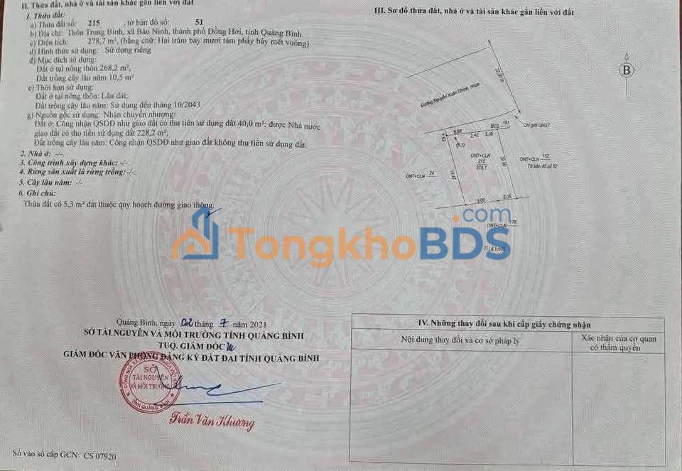 Đất nền Bảo Ninh 268m² 10 tỷ - Sổ đỏ rõ ràng