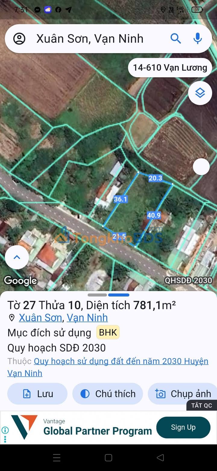 Đất nền Vạn Hưng Khánh Hòa 781m² 2,5tr/m² - Sổ đỏ sẵn