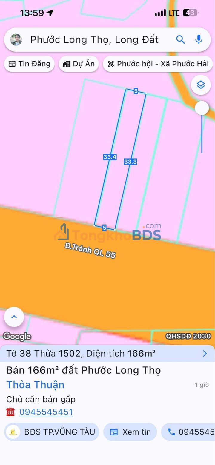 Đất nền Phước Long Thọ Long Đất 166m² 1.002 tỷ - Đất thổ cư 100%