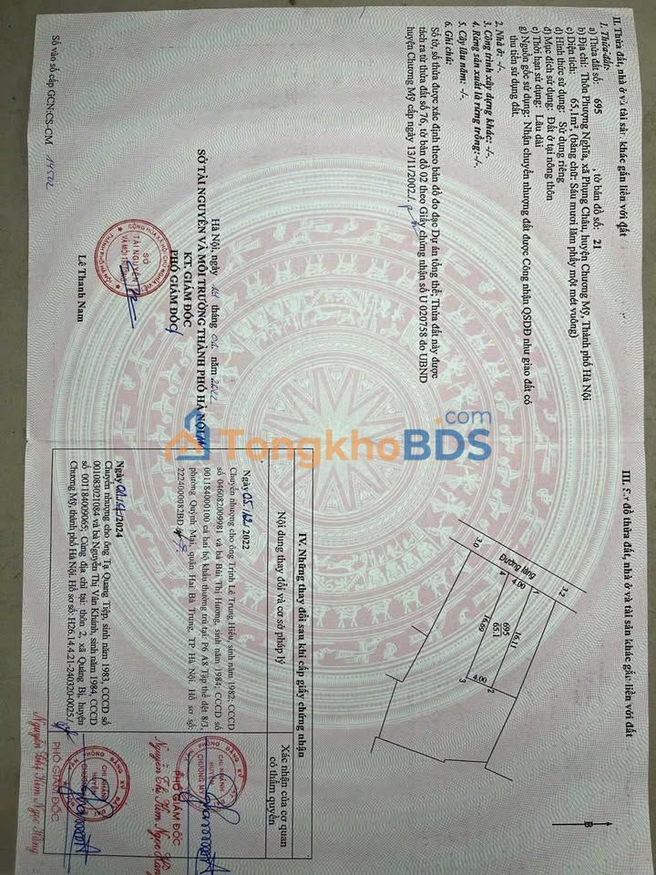 Đất Phượng Nghĩa Phụng Châu 65,1m² 4 tỷ - Đường to ô tô