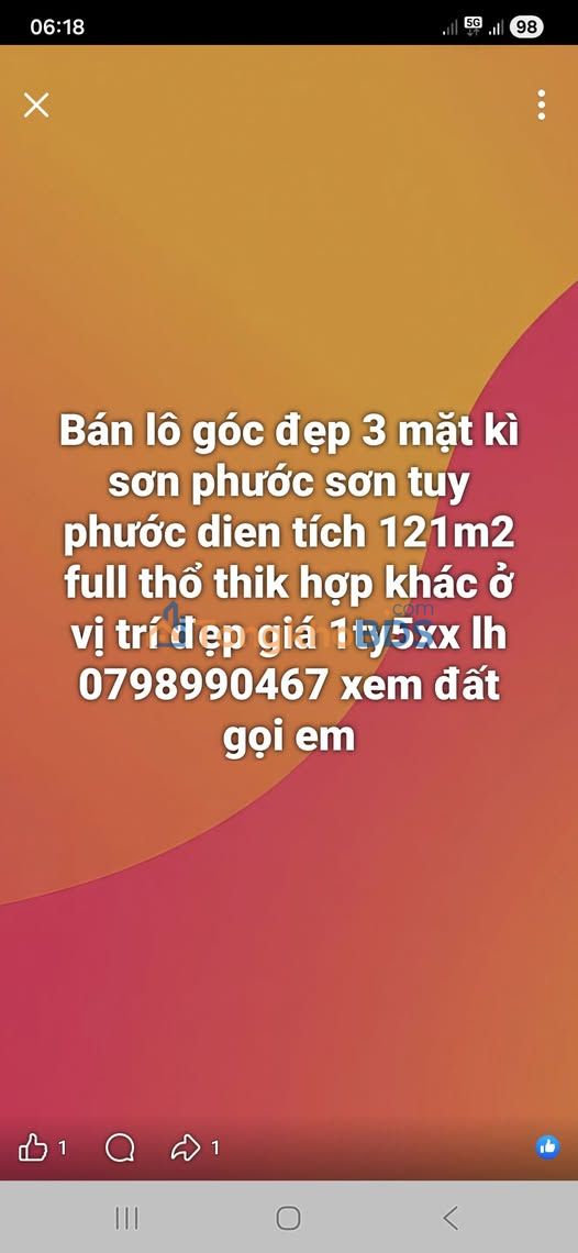 Đất nền Phước Sơn 121m² 1.5 tỷ - Đất thổ cư 100%