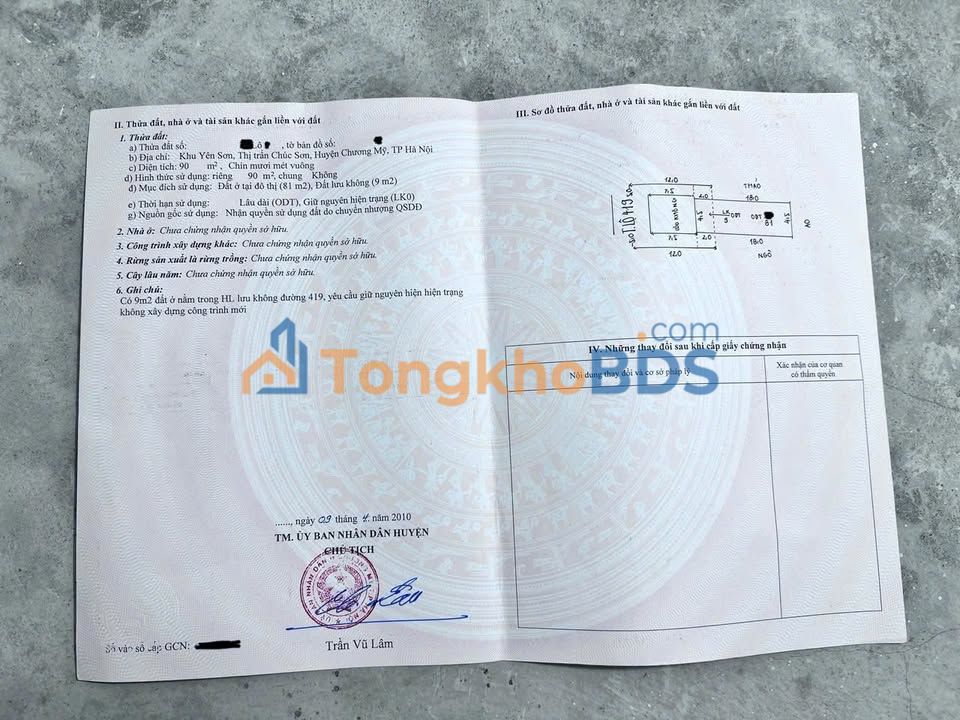 Đất nền Yên Sơn Chương Mỹ 90m² giá thỏa thuận - Sổ đỏ chính chủ