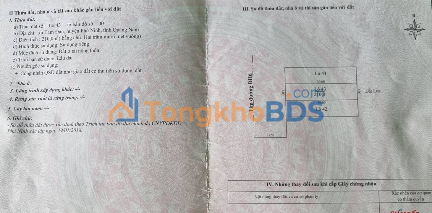 Đất nền Tam Dân 210m2 giá 1.5 tỷ - Sổ đỏ chính chủ