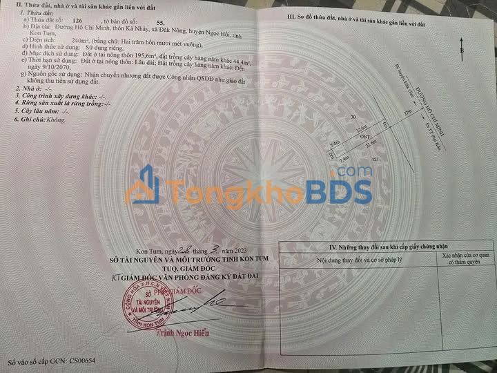 Đất nền Ngọc Hồi, Kon Tum 240m² | Giá F0 chỉ 4xx triệu, thổ cư 200m²