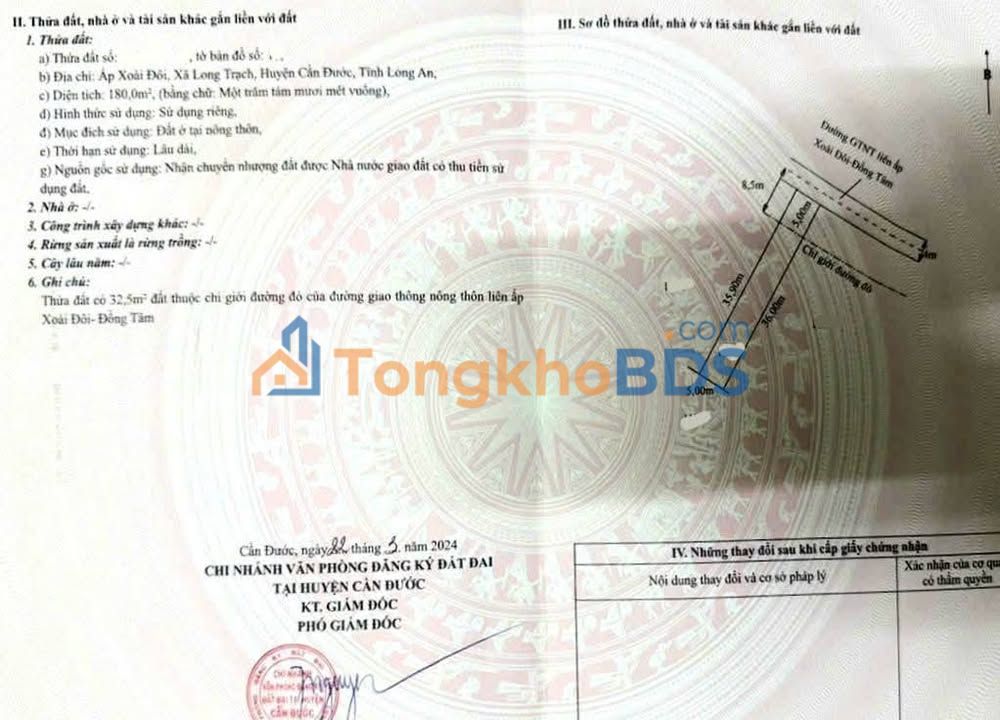 Đất nền Long Trạch 180m² 2 tỷ - Sổ hồng riêng