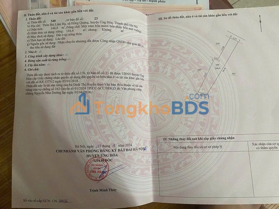 Đất Hòa Phú 144m² giá 1.44 tỷ - Sổ đỏ chính chủ