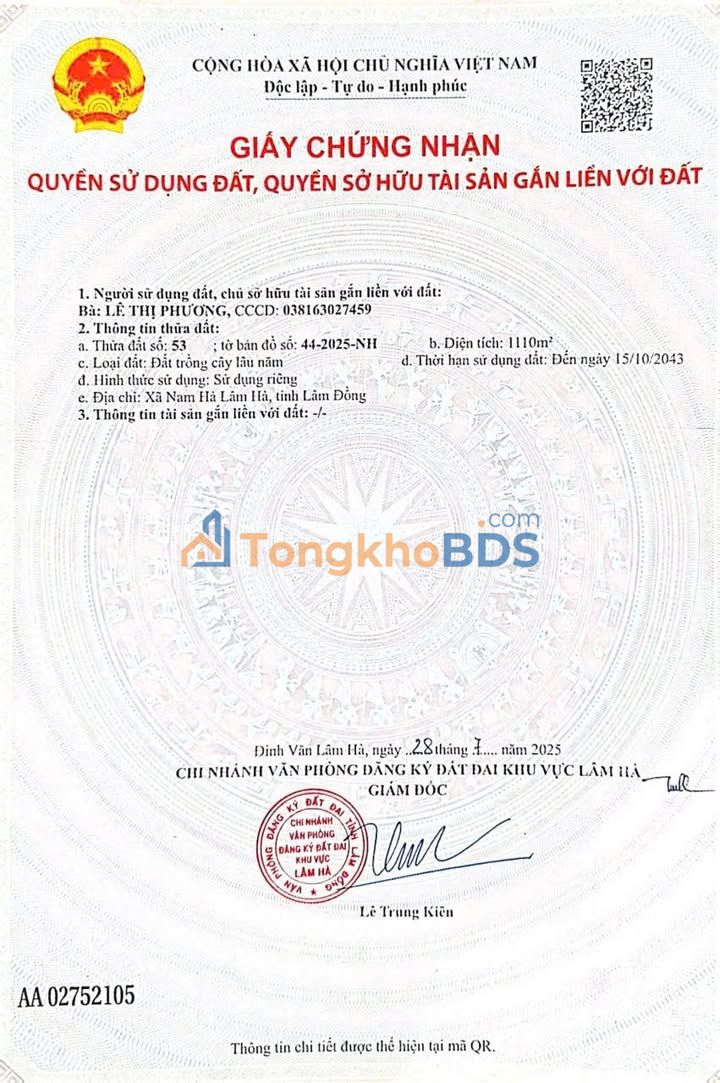 Đất nền Nam Hà Lâm Hà 1.110m² 1.05 tỷ - Sổ đỏ chính chủ