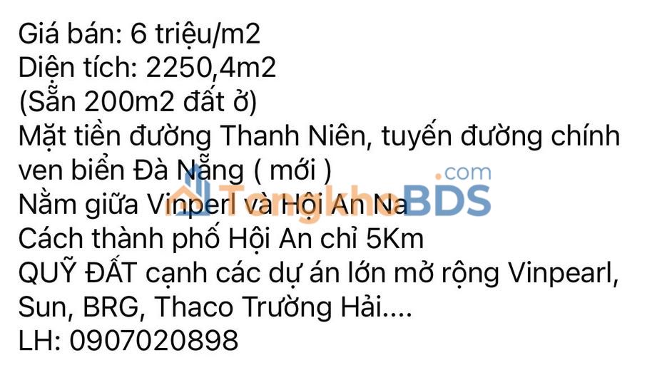 Đất nền Thanh Niên Điện Dương 2.250m² 13.5 tỷ - Sổ đỏ