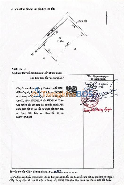 Đất nền Triệu Cơ 2.077m² 1 tỷ - Pháp lý rõ ràng