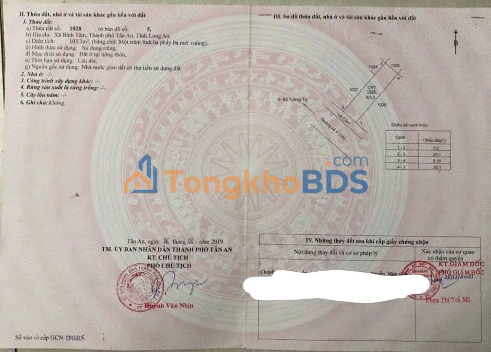 Đất thổ cư Bình Tâm Tân An 5.2x20m 1.49 tỷ - Sổ đỏ chính chủ