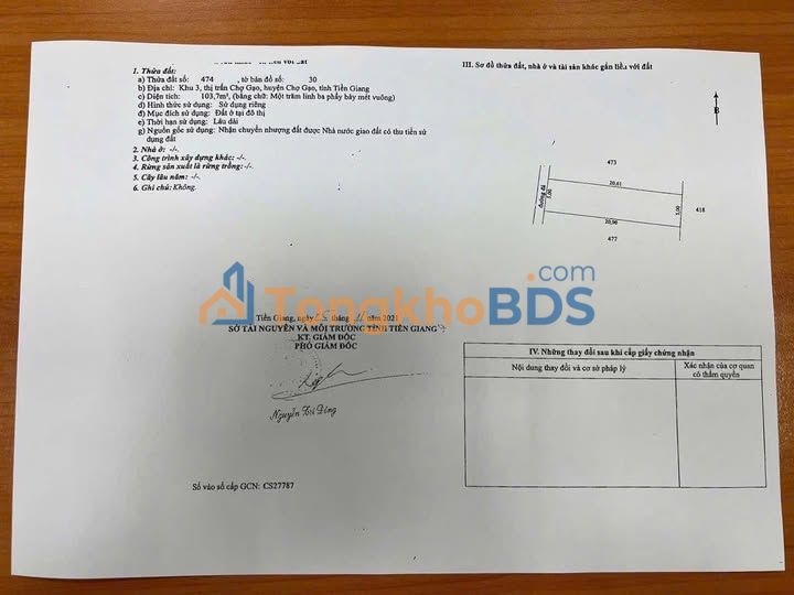 Đất nền Chợ Gạo 100m² - Sổ hồng sẵn, bao giấy tờ - Giá 380 triệu