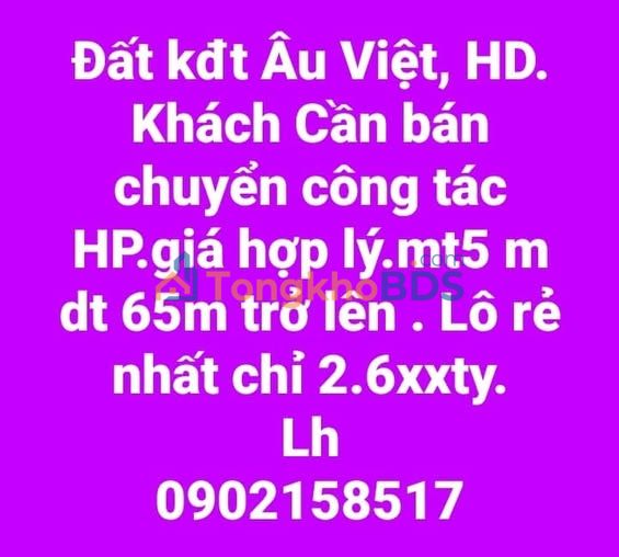 Đất nền KĐT Âu Việt Thanh Miện 65m² 2.6 tỷ - Sổ đỏ chính chủ
