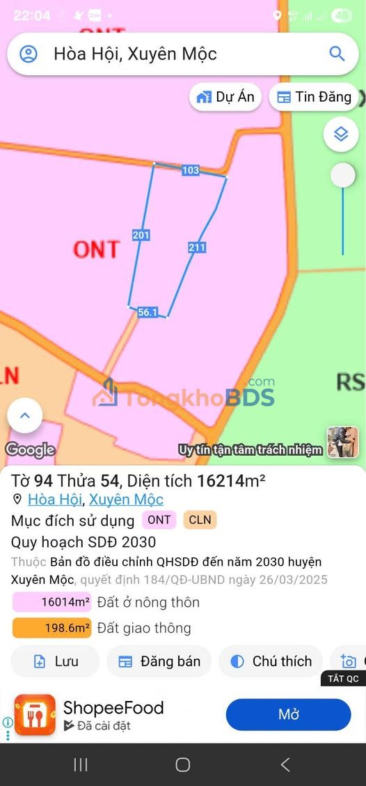 Đất vườn Hòa Hội 15.881m² 30,879 tỷ - Sổ hồng rõ ràng