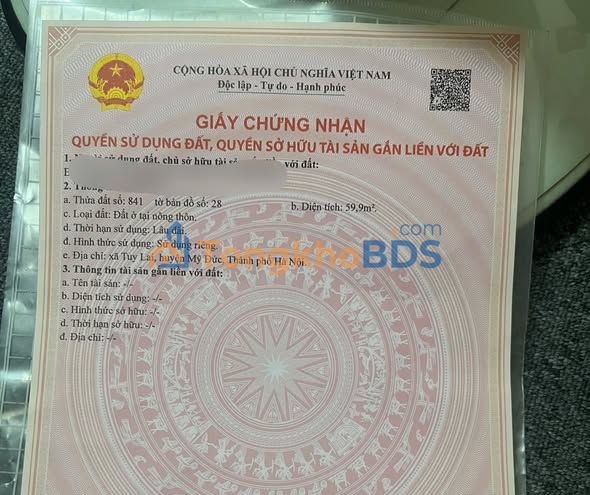 Đất Tuy Lai Mỹ Đức 60m² thỏa thuận - Đất thổ cư 100%