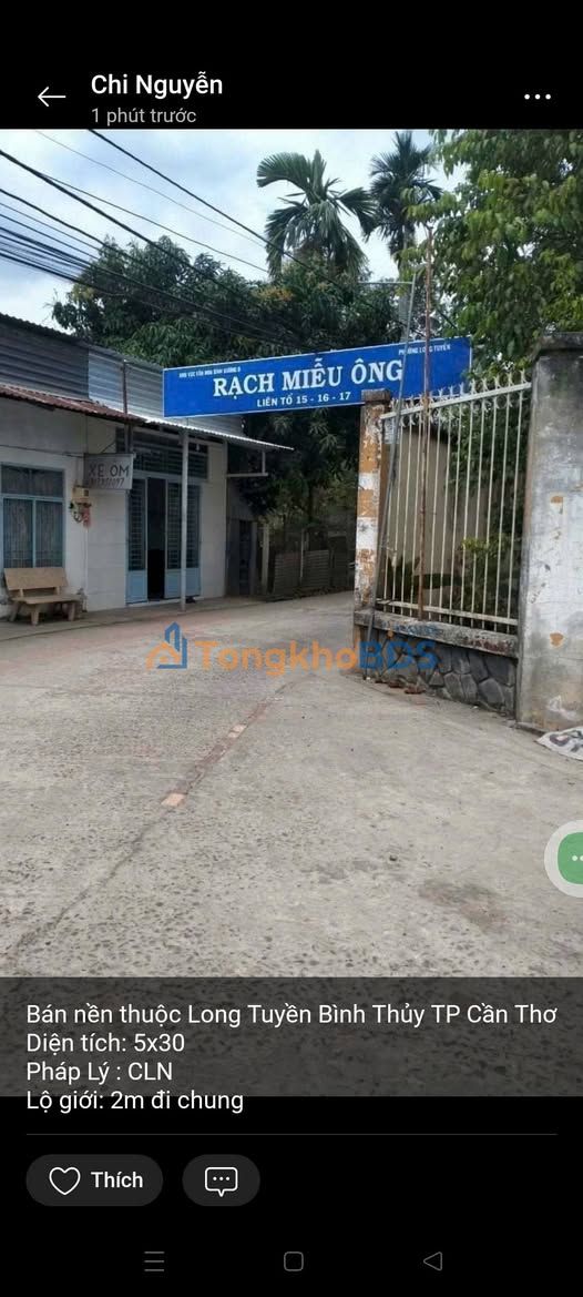 Đất nền Long Tuyền Bình Thủy 150m² 290 triệu - Pháp lý rõ ràng