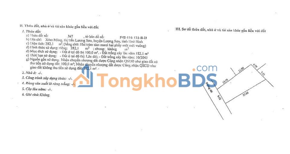 Đất nền Lương Sơn 290m² giá 300 triệu - Sổ đỏ chính chủ
