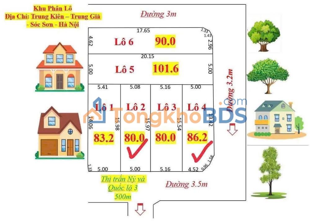 Đất nền Trung Kiên Sóc Sơn 86m² 1.5 tỷ - Thổ cư 100%