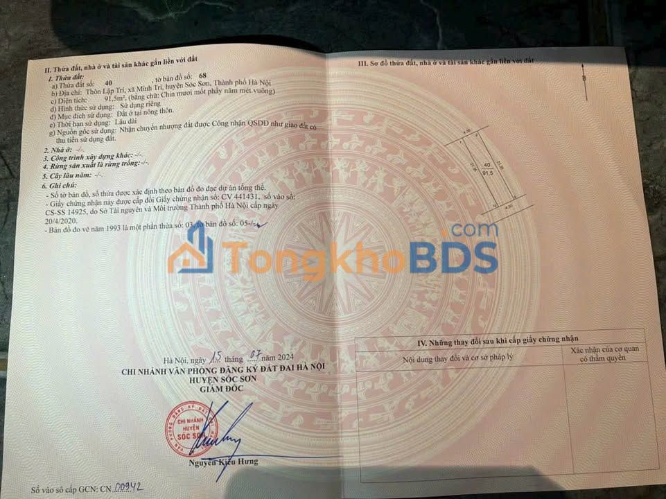 Đất Kim Anh Mê Linh 92m² 1.5 tỷ - Sổ đỏ chính chủ