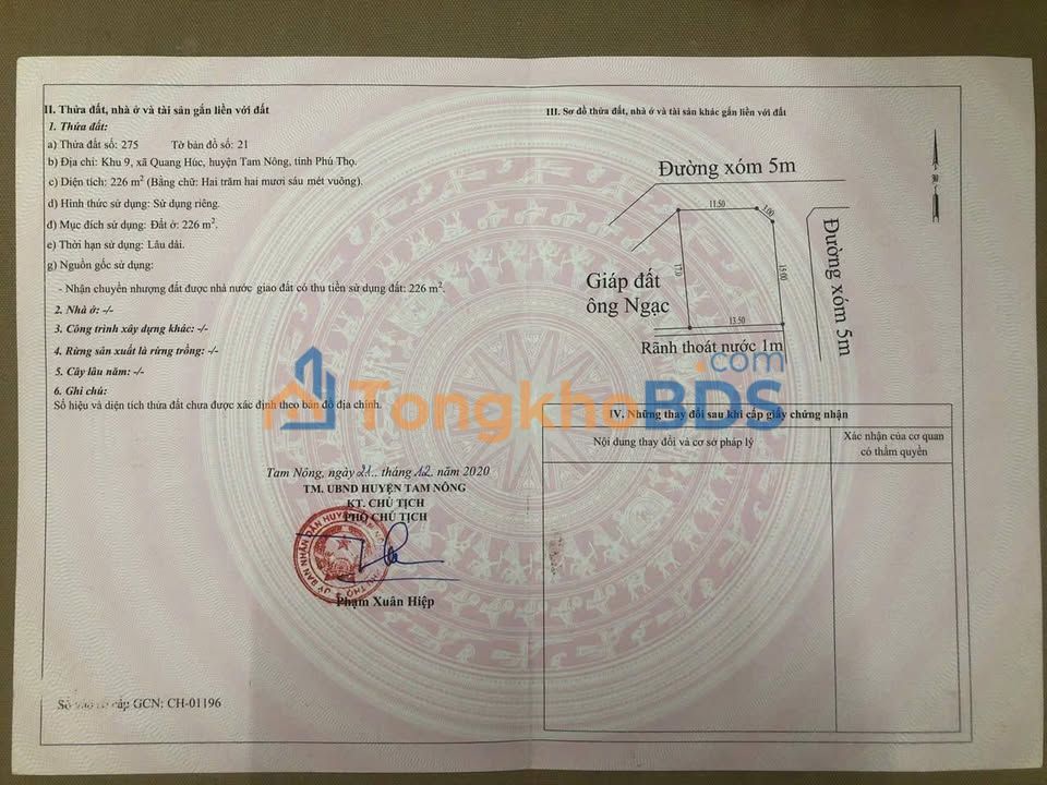 Đất nền Tam Nông Phú Thọ 226m² 1 tỷ - Sổ đỏ chính chủ