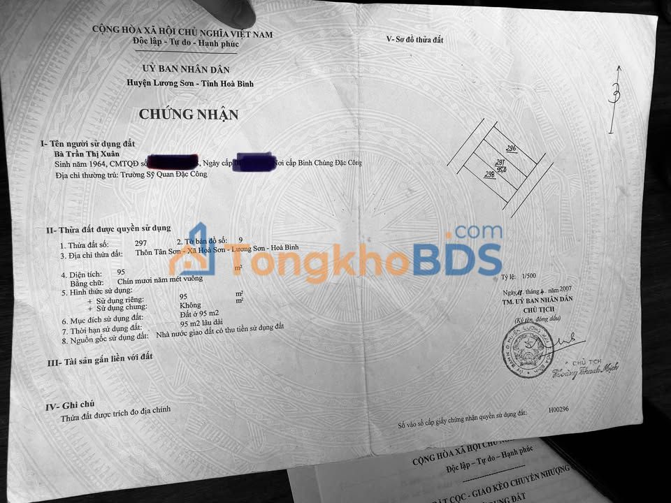 Đất nền Hòa Sơn Lương Sơn 95m² - Sổ đỏ chính chủ