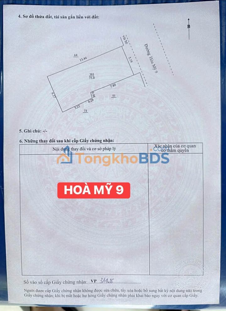 Đất Hoà Mỹ 9 Đà Nẵng 75m² 4 tỷ - Sổ đỏ chính chủ