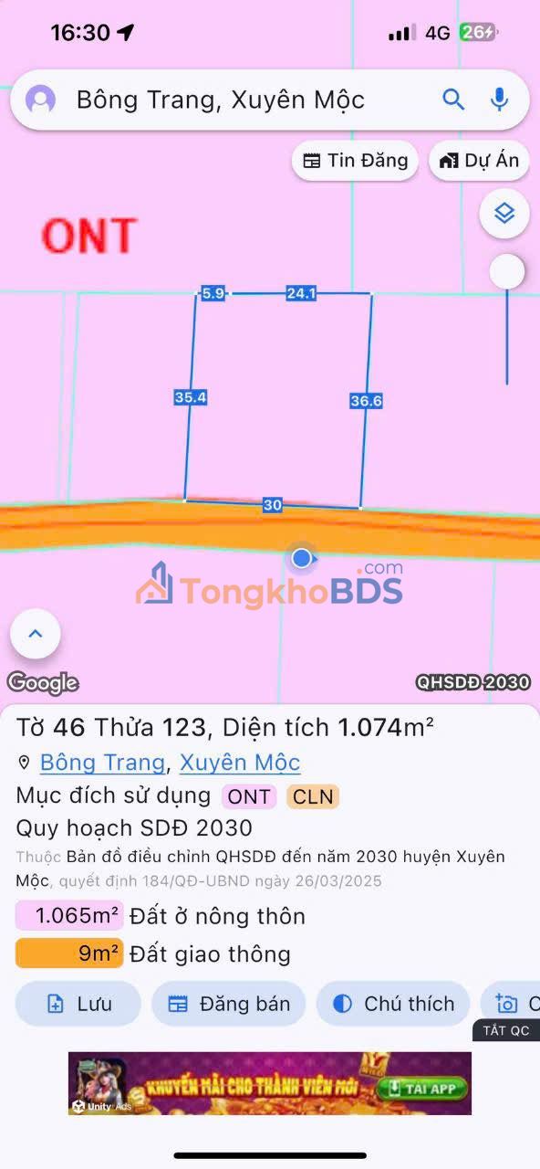 Đất nền Bông Trang Xuyên Mộc 1.104m² 3-5.97 tỷ - Sổ đỏ chính chủ