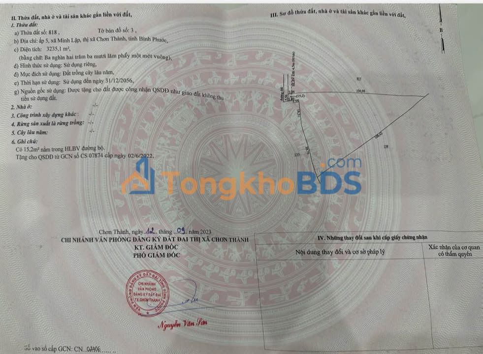 Đất Minh Lập Chơn Thành 1.152m² 400 triệu - Đường to ô tô